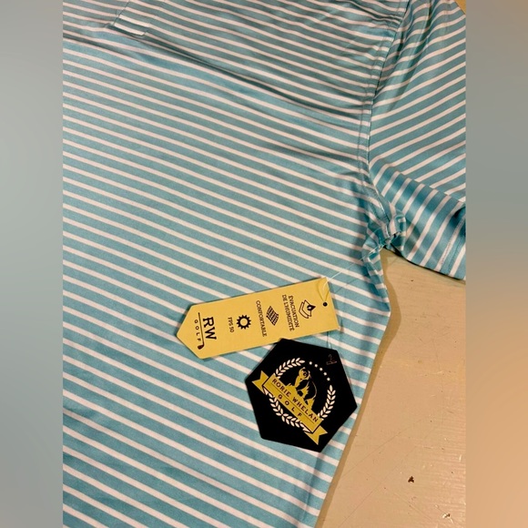 Rorie Whelan Men XL Turquoise Stripe Polo Golf Shirt Performance UPF Wicking NWT - Picture 3 of 9